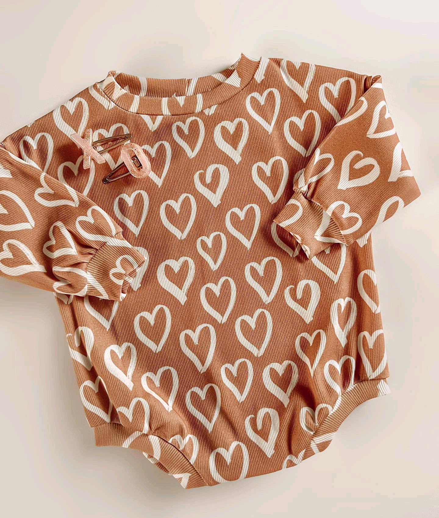 preorder LR1949 cute heart brown long sleeve girls romper