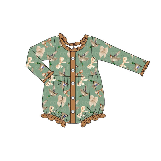 preorder LR1950 cute mallard duck bows green long sleeve girls romper