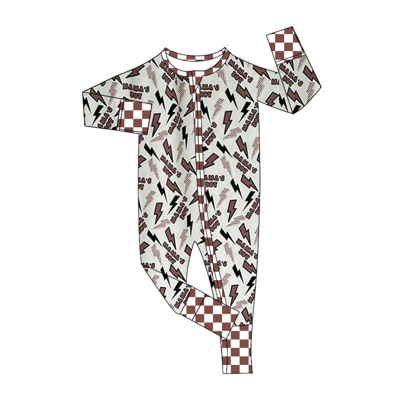 preorder LR1952 mama's boy flash brown long sleeve zipper boys romper