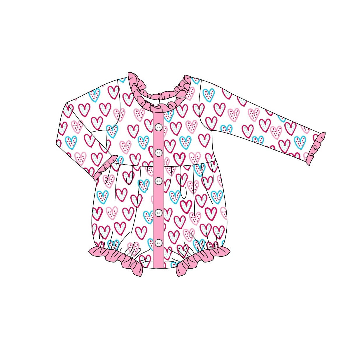 preorder LR1954 Valentine Day colorful heart hot pink long sleeve girls romper