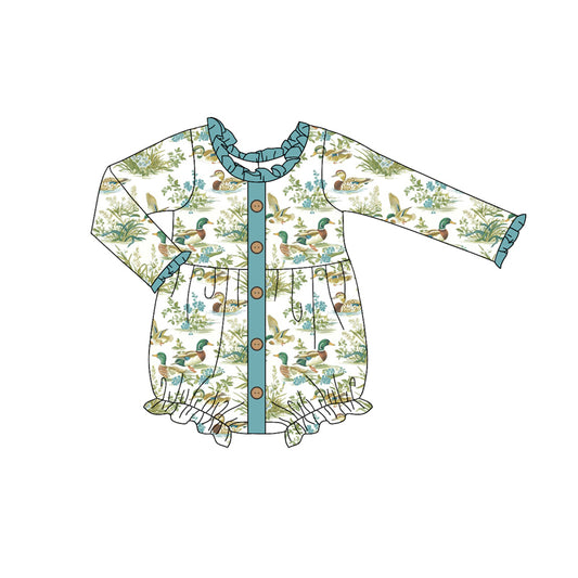 preorder LR1957 cute mallard duck blue long sleeve girls romper