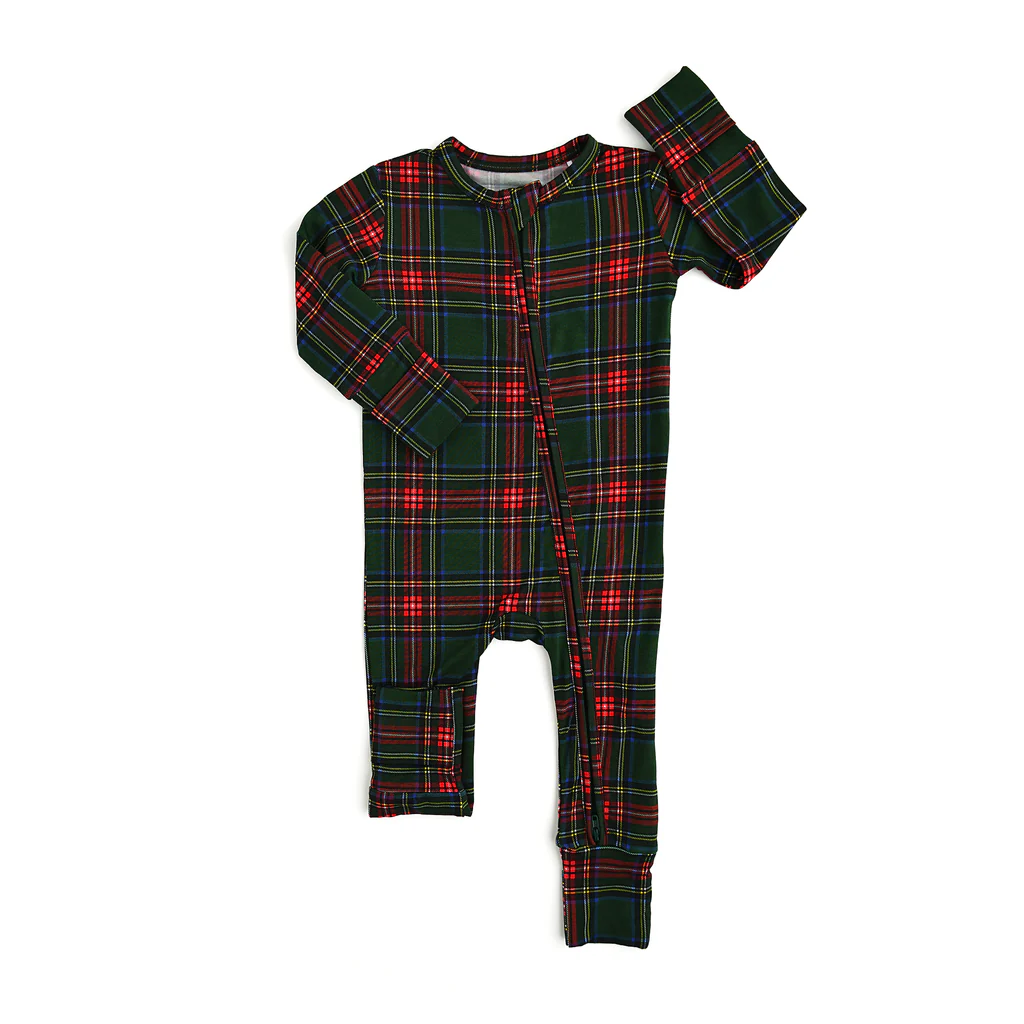 preorder LR1963 Christmas red green checkered long sleeve zipper girls romper