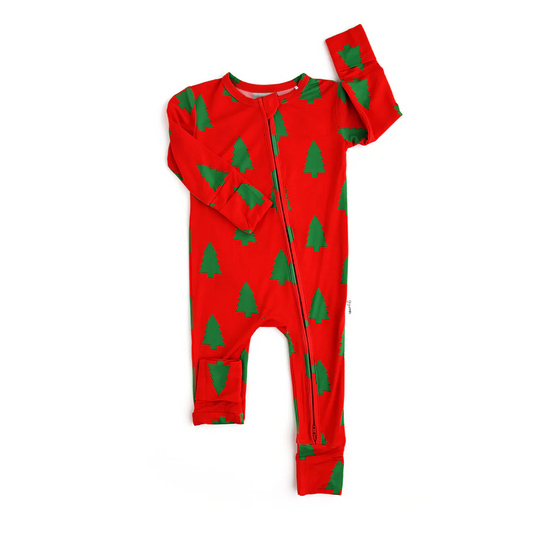 preorder LR1964 Christmas tree red long sleeve zipper girls romper