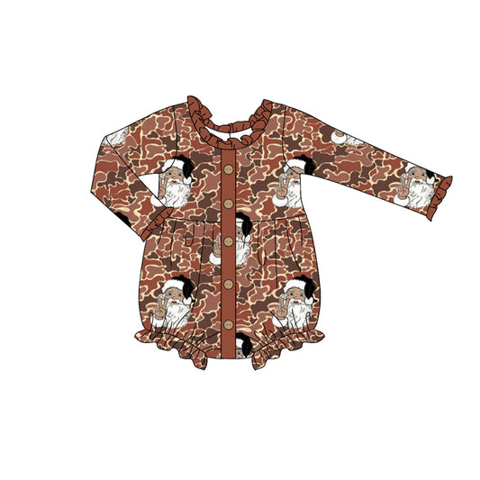 preorder LR1971 Christmas Santa brown camo long sleeve girls romper