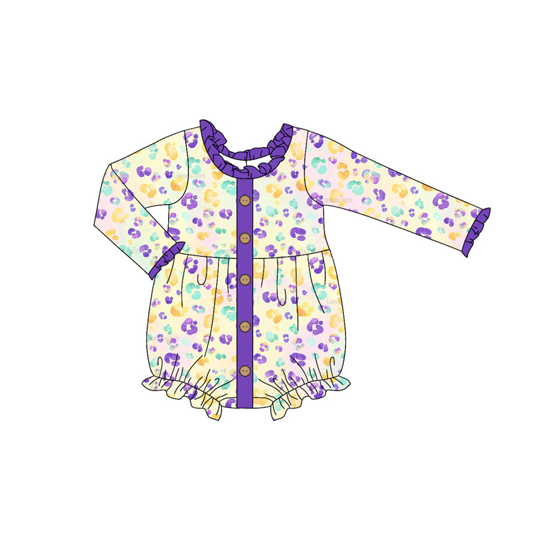 preorder LR1972 colorful leopard purple long sleeve girls romper