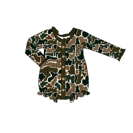 preorder LR1976 dark green camo long sleeve girls romper