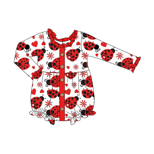 preorder LR1980 cute seven-spotted ladybug red long sleeve girls romper