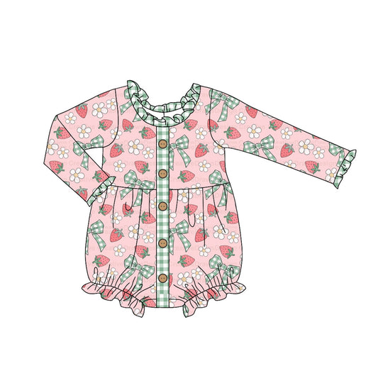 preorder LR1981 cute strawberry flowers pink long sleeve girls romper