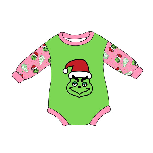 preorder LR1986 Christmas green face pink green girls romper