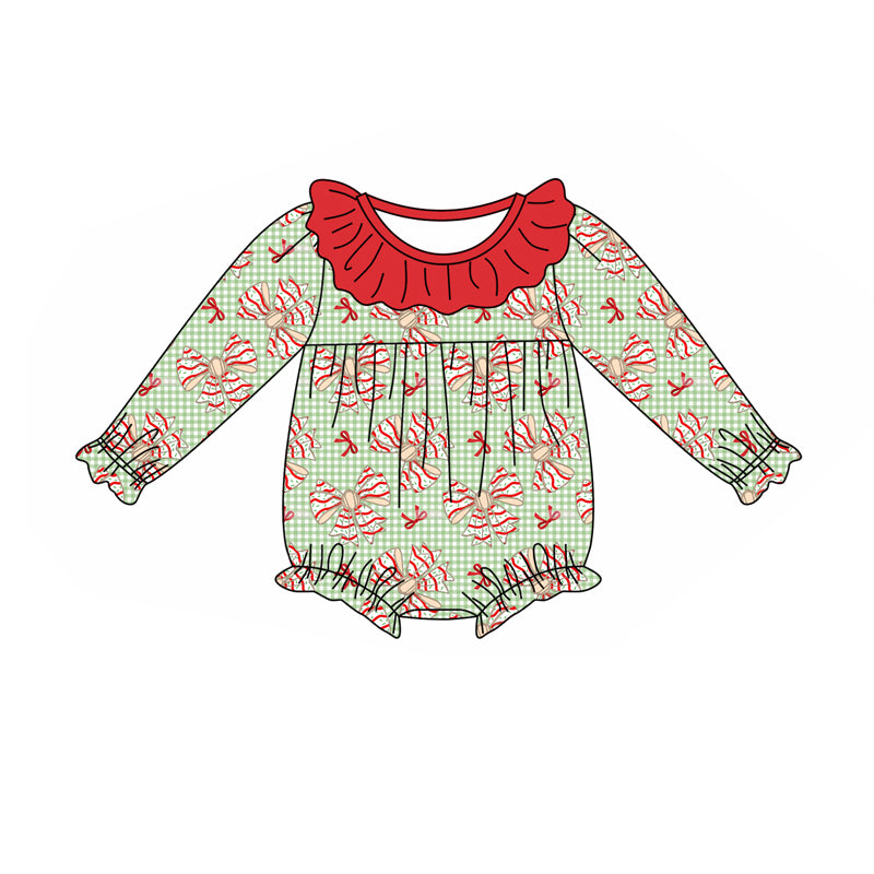 preorder LR2004 Christmas its the season bows green checkered long sleeve girls romper