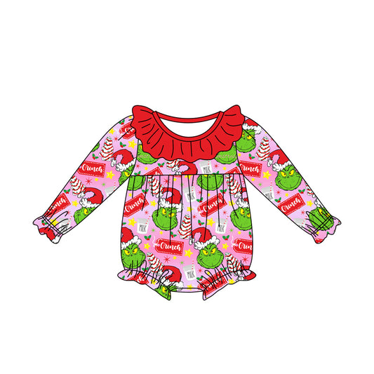 preorder LR2005 Christmas green face cake hot pink long sleeve girls romper