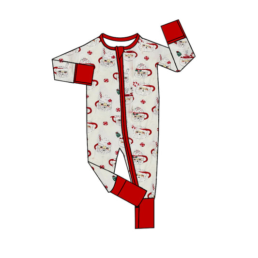 preorder LR2010 Christmas Santa coffee red long sleeve zipper boys romper