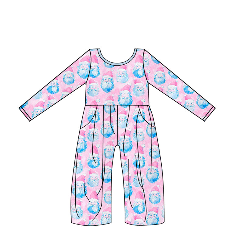 Preorder LR2014 Christmas blue Santa pink long sleeve girls jumpsuits