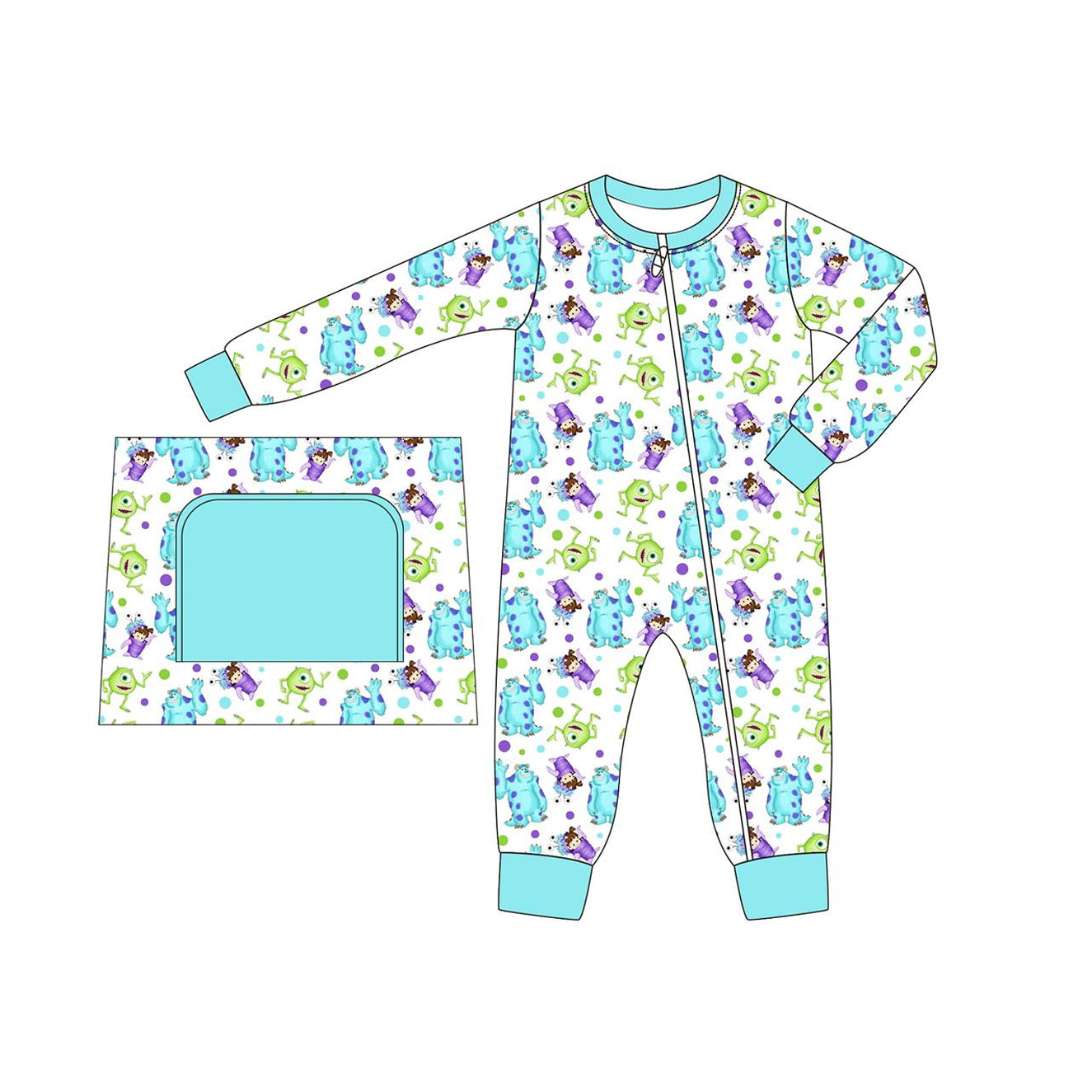 preorder LR2021 cartoon monster girl blue long sleeve zipper boys romper