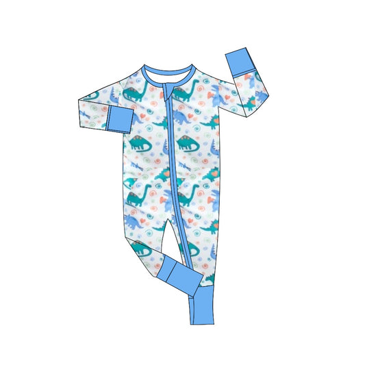 preorder LR2022 heart cute cartoon dinosaur blue zipper boys romper