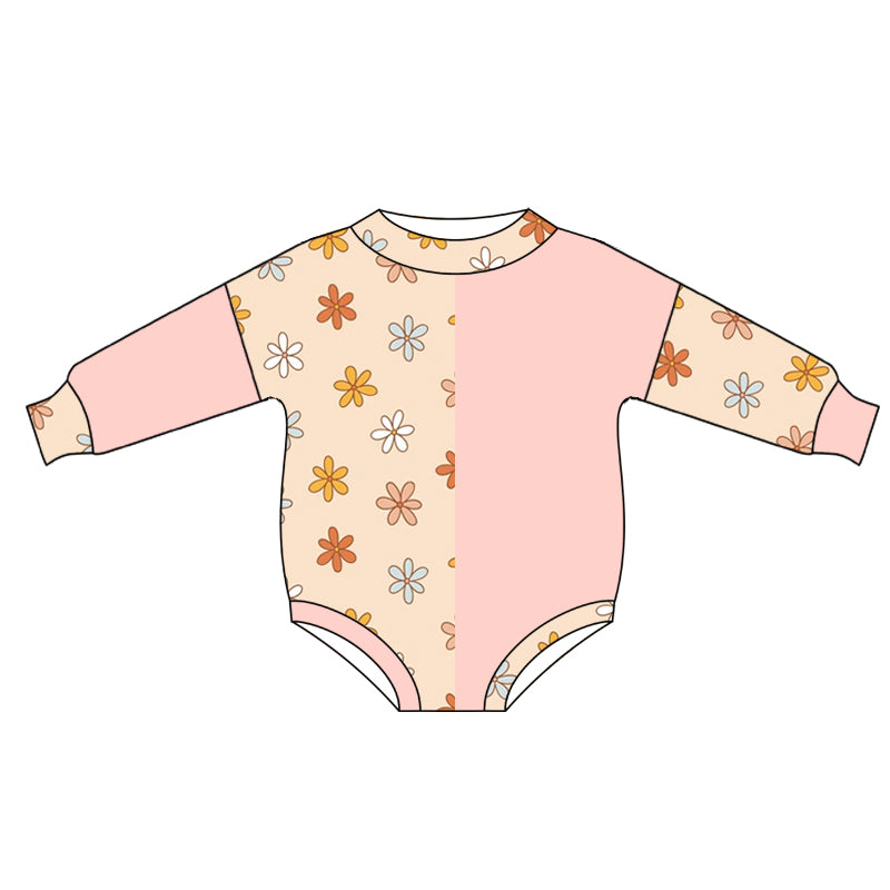 preorder LR2032 colorful flowers pink long sleeve girls romper