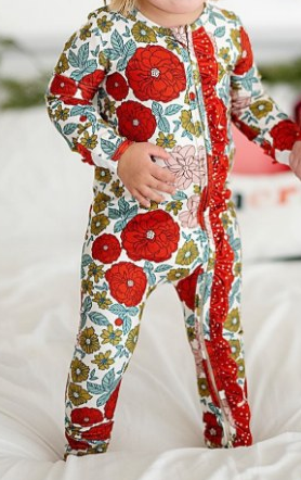 preorder LR2036 colorful flowers green zipper long sleeve girls romper