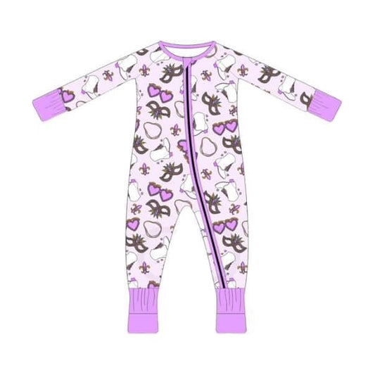 preorder LR2038 Mardi Gras glasses purple zipper long sleeve girls romper