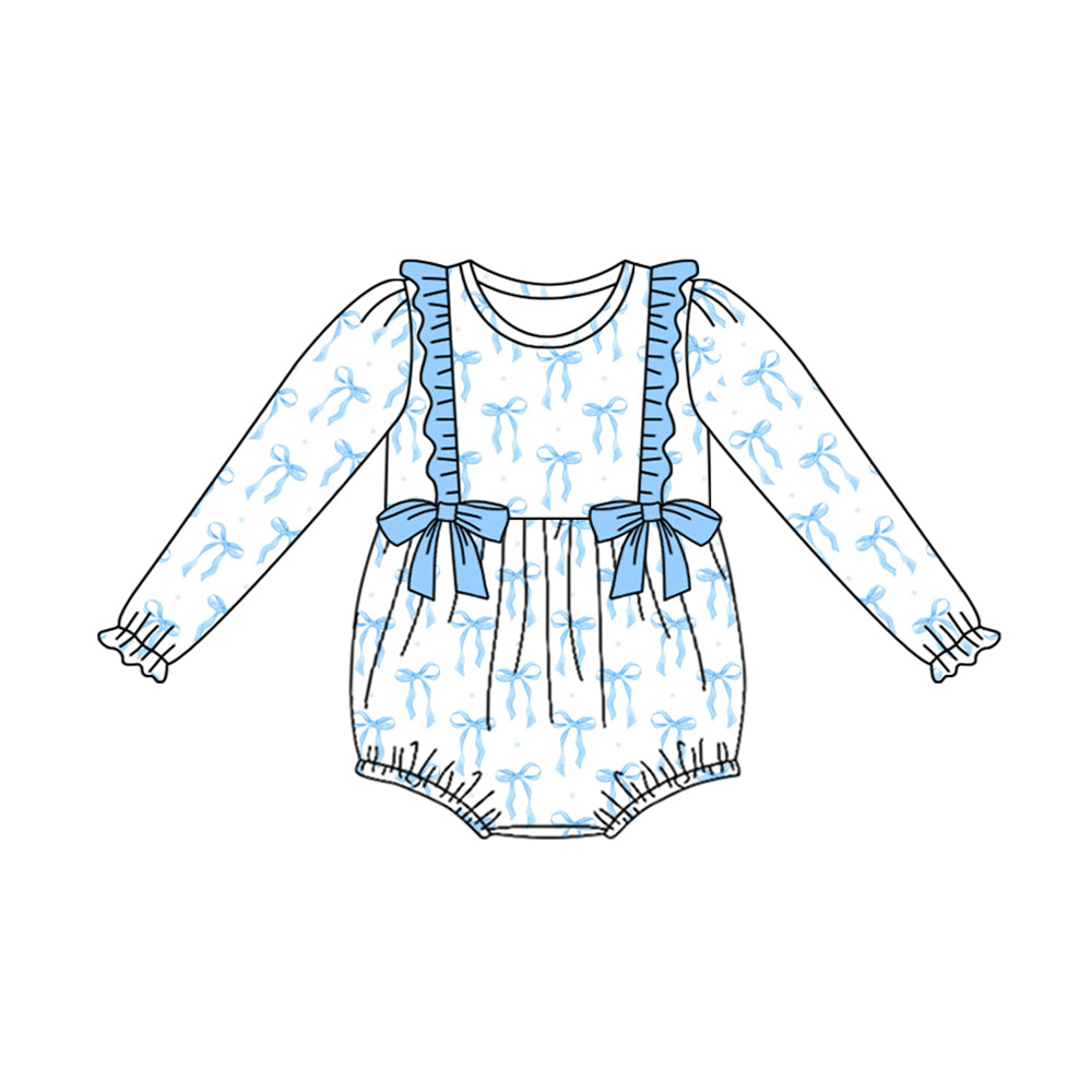 preorder LR2043 cute blue bows long sleeve girls romper