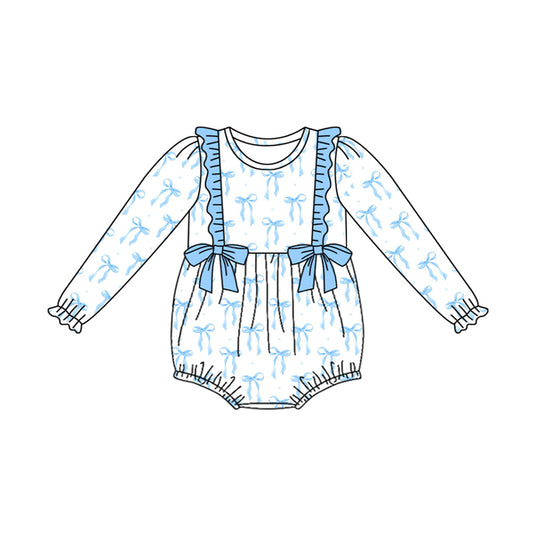 preorder LR2043 cute blue bows long sleeve girls romper