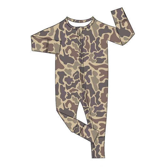 preorder LR2050 brown camo long sleeve zipper boys romper