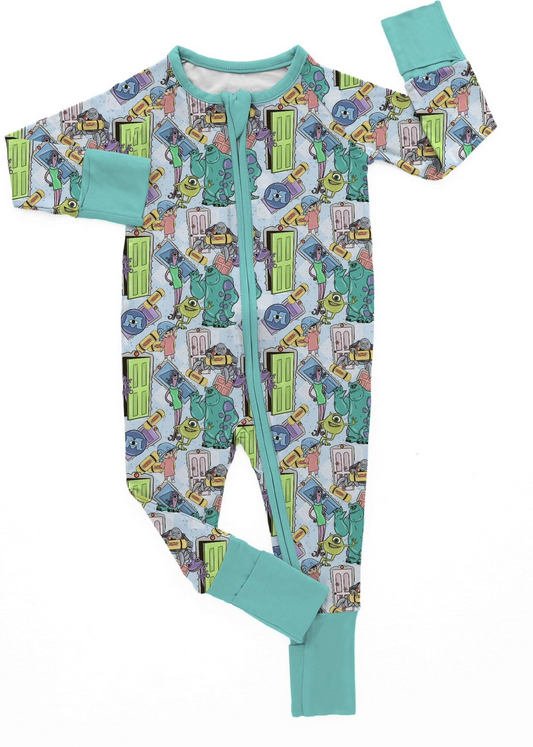 preorder LR2069 cartoon monster blue long sleeve zipper boys romper