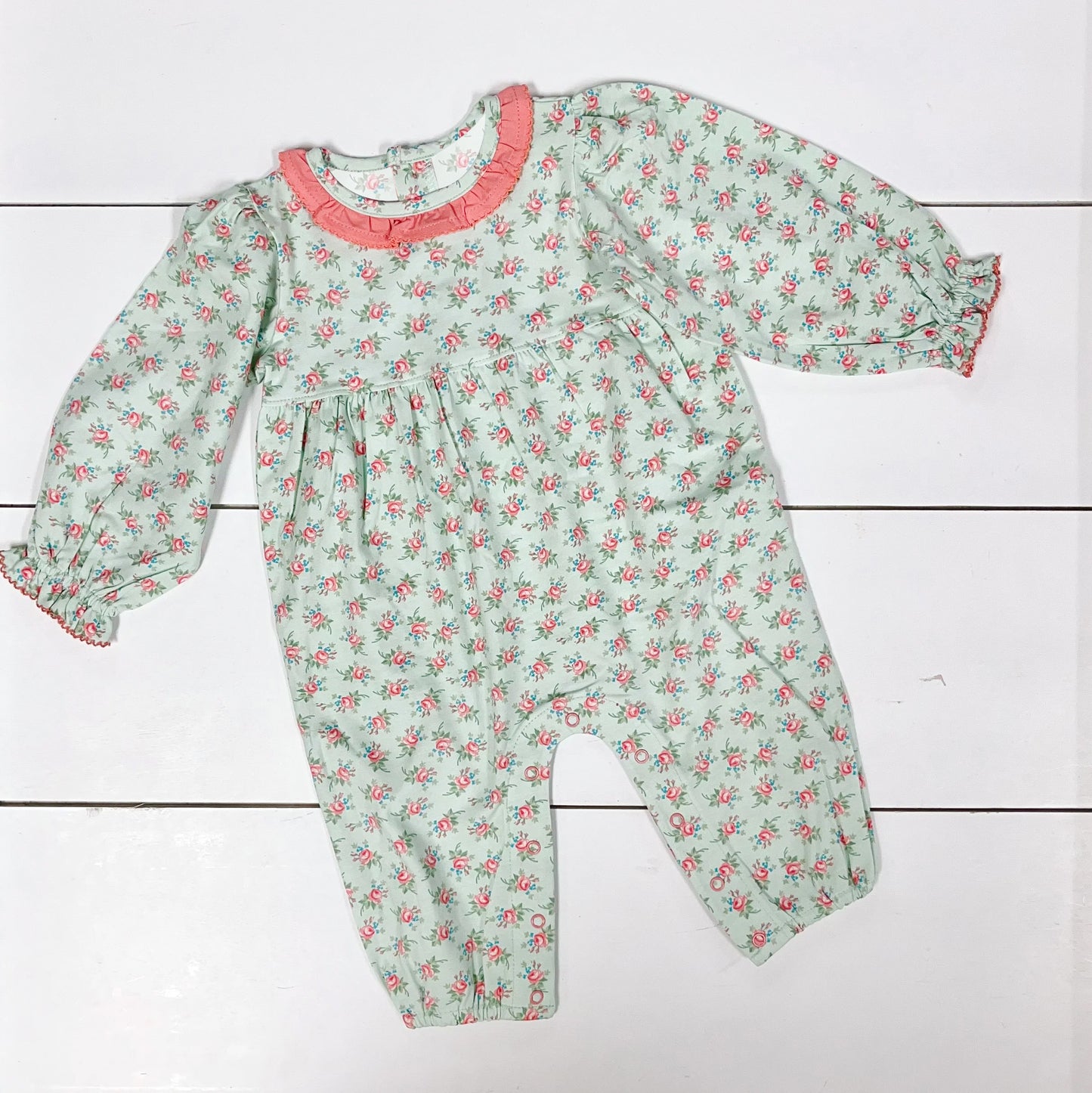 preorder LR2071 flowers floral green long sleeve watermelon red girls romper