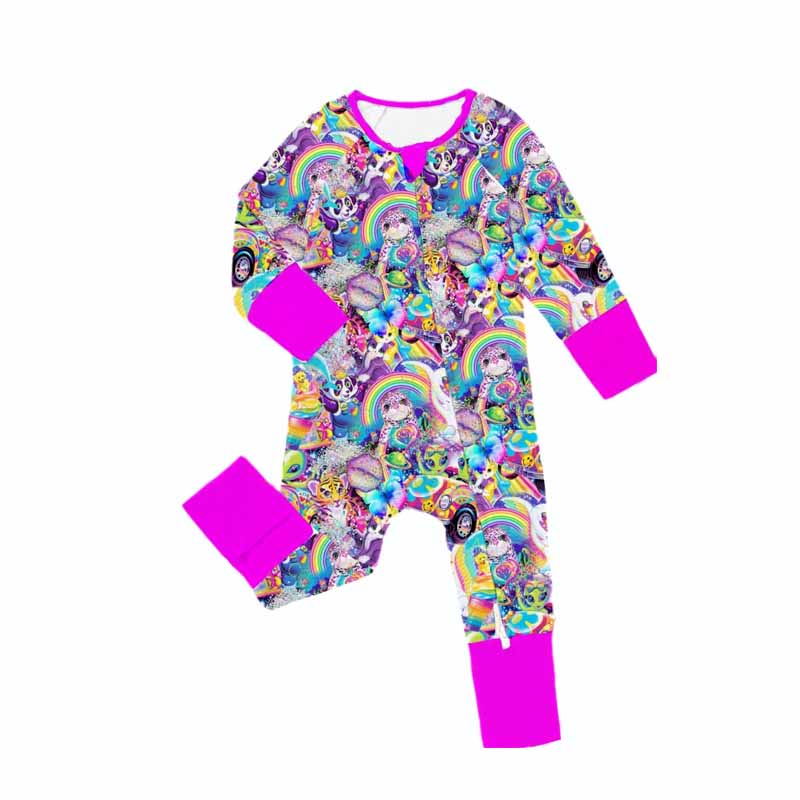 preorder LR2085 rainbow cartoon cat tiger hot pink long sleeve zipper girls romepr