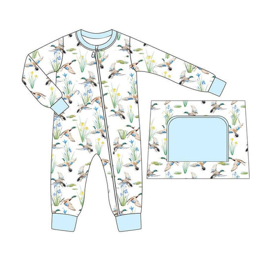 preorder LR2094 cute mallard duck long sleeve zipper boys romper