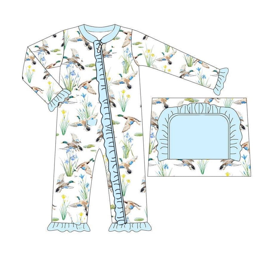 preorder LR2095 cute mallard duck long sleeve zipper girls romper