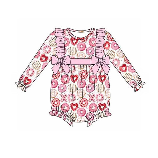 preorder LR2096 Valentine's Day XO heart count pink long sleeve girls romper