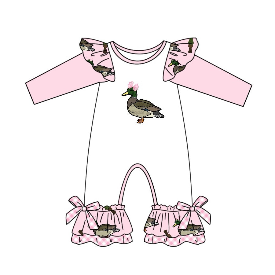 preorderLR2100 cute mallard duck pink long sleeve girls romper
