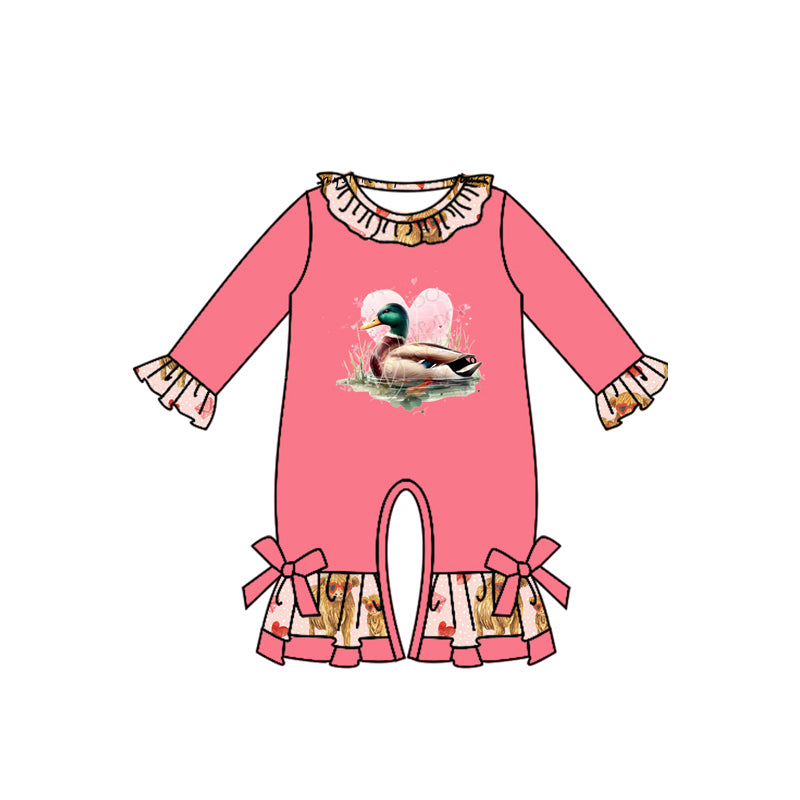 preorder LR2109 Valentine's Day heart call me mallard duck pink long sleeve girls romper