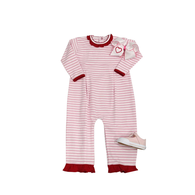 preorder LR2112 pink striped long sleeve girls romper