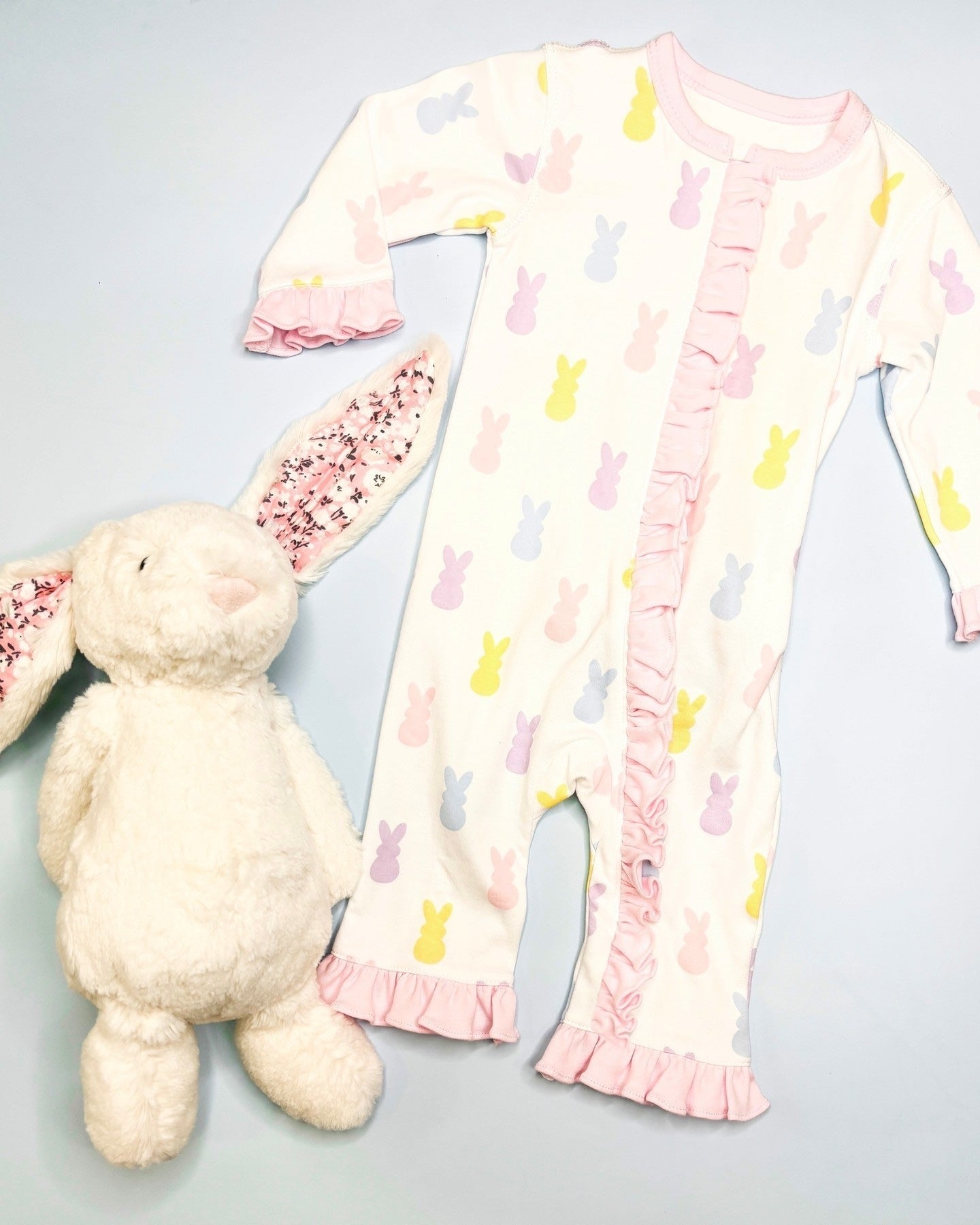 preorder LR2114 Easter colorful bunny rabbit pink long sleeve girls romper