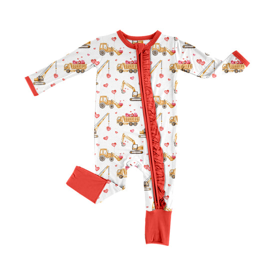 preorder LR2117 Valentine's Day heart construction red long sleeve zipper girls romper