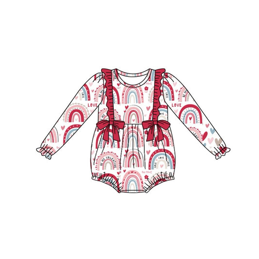 preorder LR2118 Valentine's Day heart rainbows red long sleeve girls romper