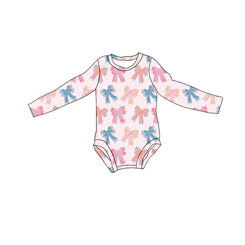 preorder LR2125 colorful bows cute coquette bows pink long sleeve girls romper