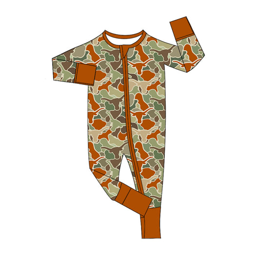 preorder LR2129 camo style hunting camo dog cow long sleeve zipper boys romper