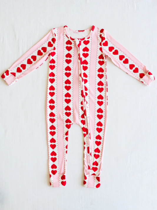 preorder LR2132 Valentine's Day red heart pink long sleeve zipper girls romper