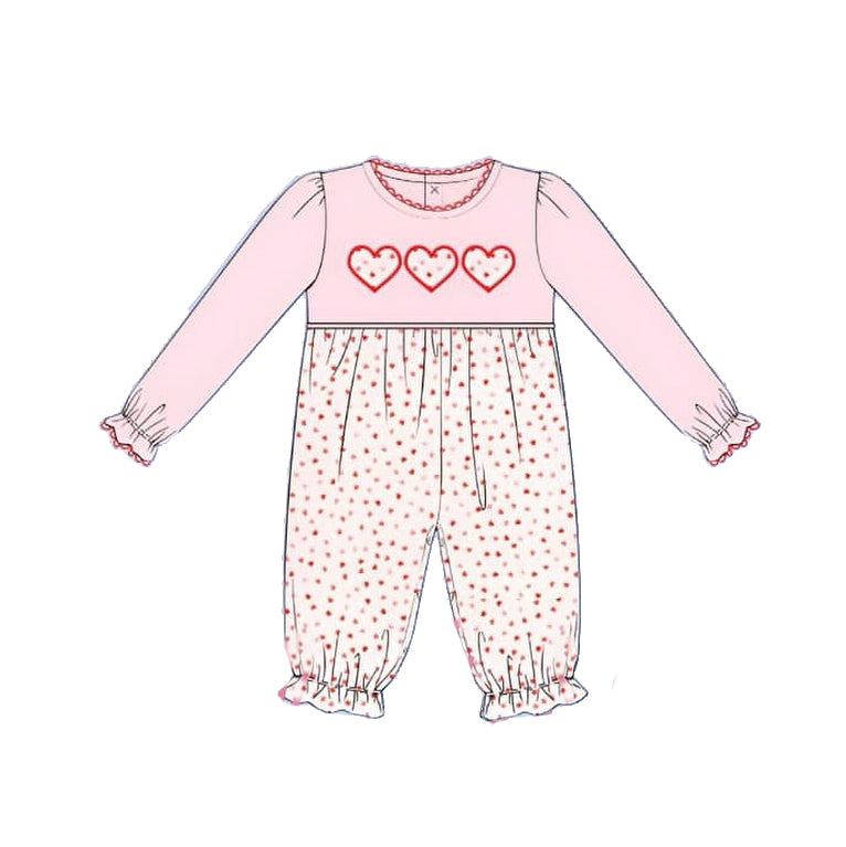 preorder LR2135 Valentine's Day red heart dot pink long sleeve girls romper