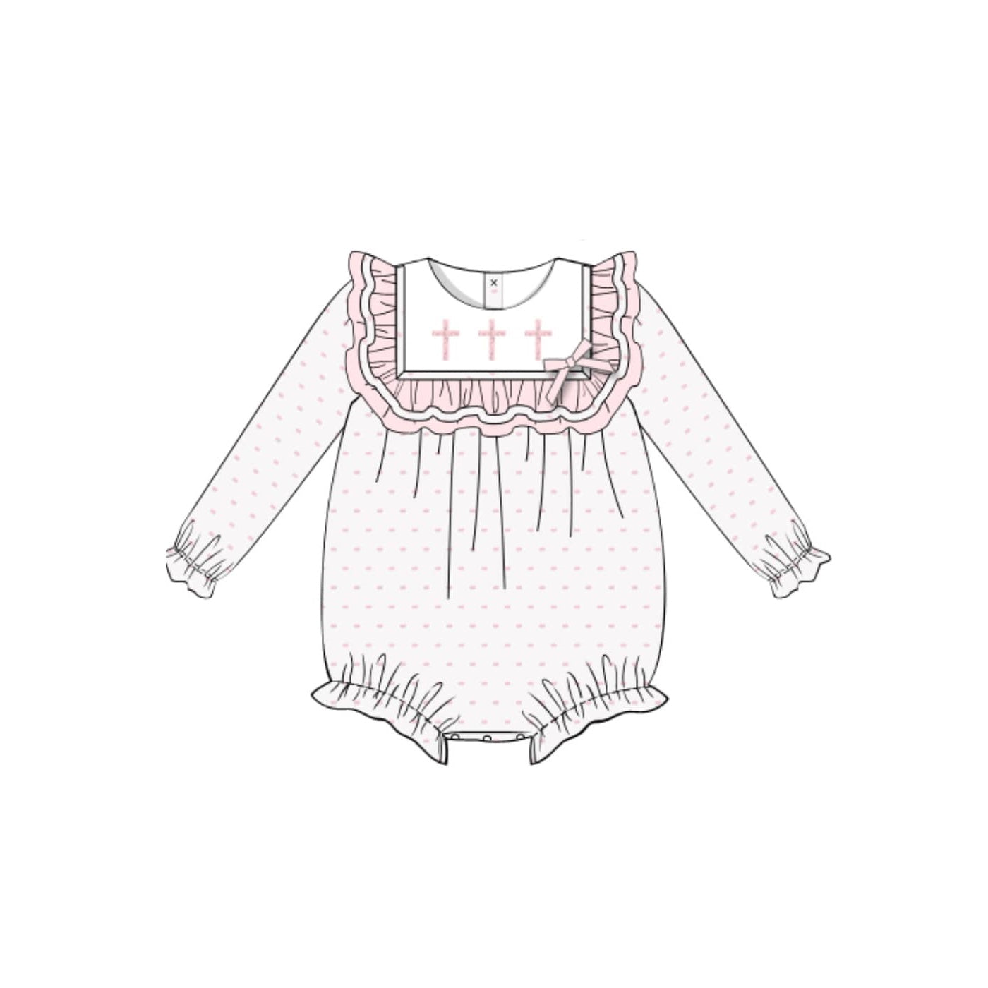 preorder LR2136 Easter cross pink dot ruffles long sleeve girls romper