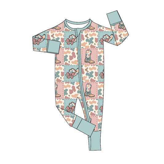 preorder LR2139 Western cute camo boot hat long sleeve zipper girls romper