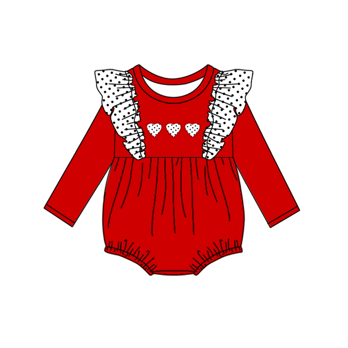 preorder LR2147 Valentine's Day heart red long sleeve girls romper