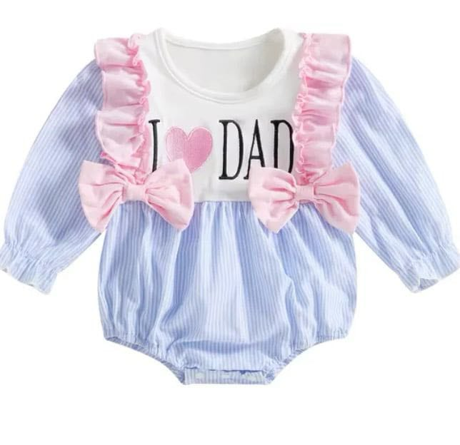 preorder LR2156 i love dad pink bows blue long sleeve girls romper