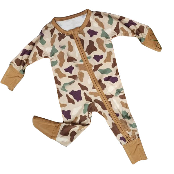 preorder SLR2167 Hunting Camo Khaki Long Sleeve Zipper Boys Romper