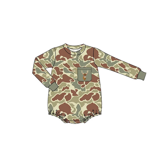 preorder LR2170 Hunting Deer Green Pocket Camo Long Sleeve Boys Romper