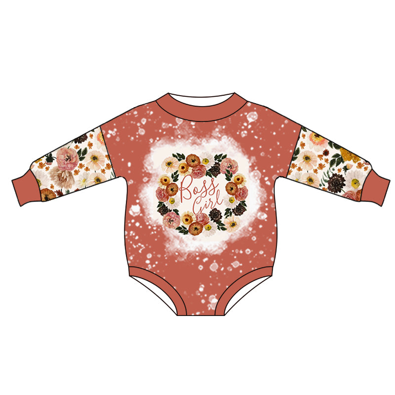 preorder LR2193 boss girl flowers long sleeve girls romper