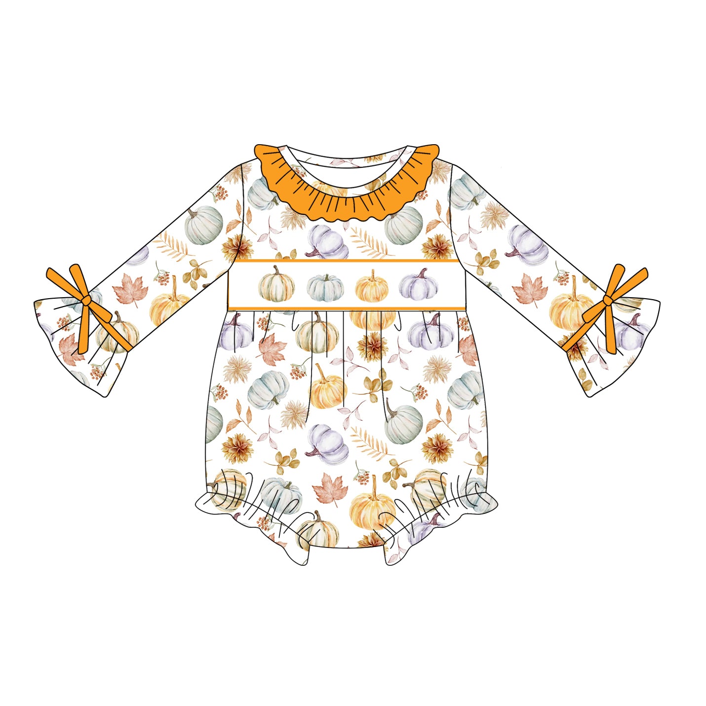 preorder LR2196 Autumn pumpkin orange long sleeve girls romper