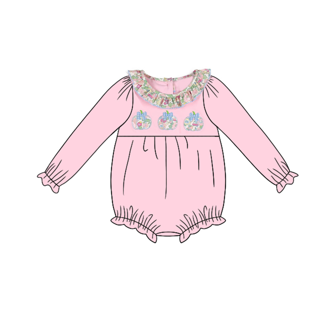preorder LR2200 flowers pumpkin pink long sleeve girls romper